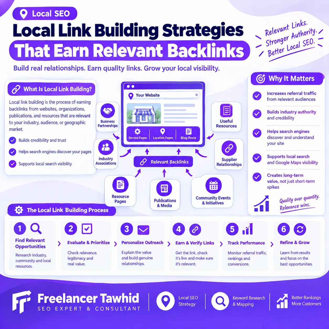 Local link building strategies for earning relevant backlinks from industry websites, publications, and community resources.
