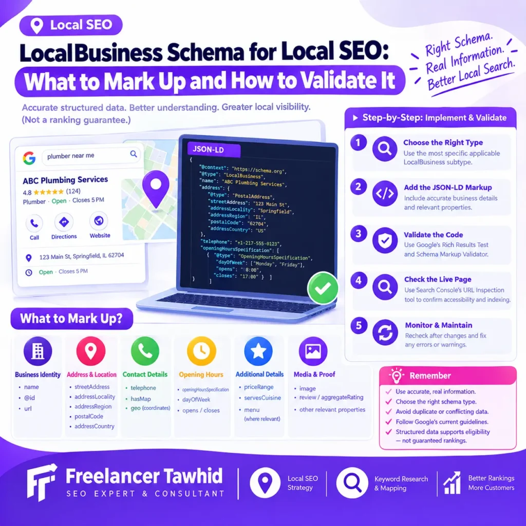 LocalBusiness Schema for Local SEO: What to Mark Up and How to Validate It